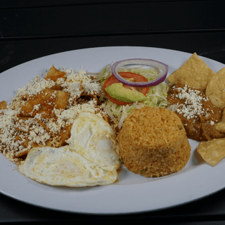 Chilaquiles with Rice & Beans