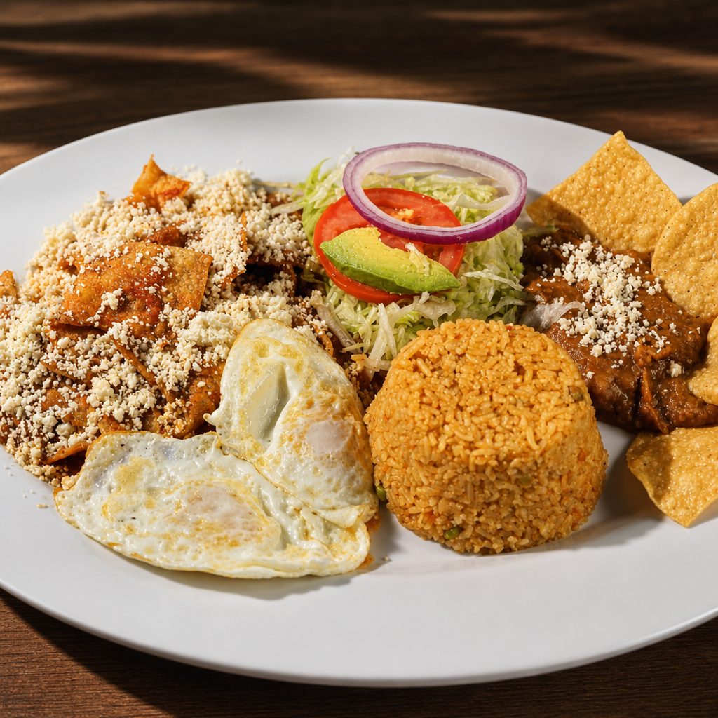 Chilaquiles with Rice & Beans.