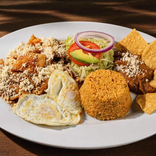 Chilaquiles with Rice & Beans.